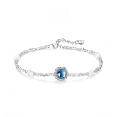 Fizzlejewels  Sterling Silver Evil Eye Bracelet with Blue CZ Stone & Pearl Beads – Protection Jewelry for Women