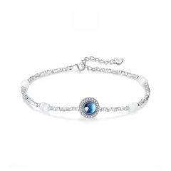 Fizzlejewels  Sterling Silver Evil Eye Bracelet with Blue CZ Stone & Pearl Beads – Protection Jewelry for Women