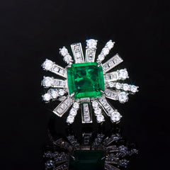 Fizzlejewels  Emerald Radiance Ring – Lab-Created Starburst Design with Cubic Zirconia Accents