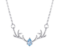 Fizzlejewels  Wilderness Pendant – Genuine Elk Antler & Blue Topaz Necklace with CZ Accents