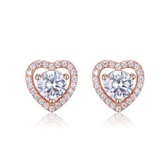 Fizzlejewels  Love Knot Earrings – Rose Gold Heart Studs with Dazzling Cubic Zirconia