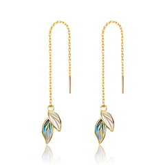 Fizzlejewels  Wanderlust Earrings – Gold Chain Dangles with Hand-Painted Bohemian Leaves
