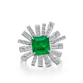 Fizzlejewels  Emerald Radiance Ring – Lab-Created Starburst Design with Cubic Zirconia Accents