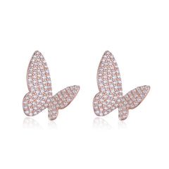 Fizzlejewels  Enchanted Wings Earrings – 18K Rose Gold Butterfly Studs with Diamond Accents