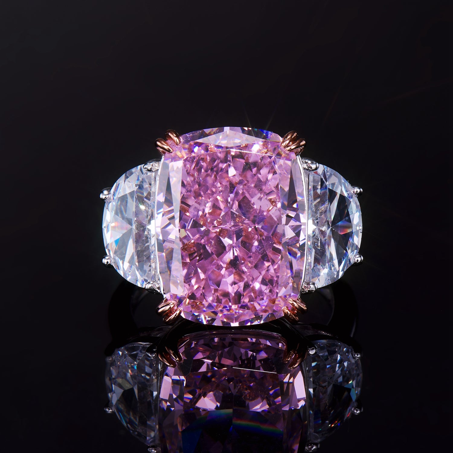 Fizzlejewels  Rose Quartz Ring – Handcrafted Pink Gemstone Jewelry with Cubic Zirconia Accents