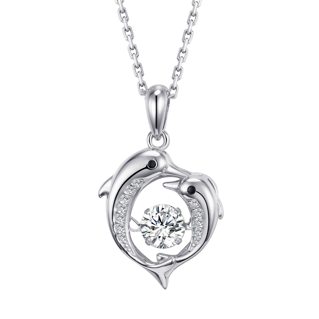 Fizzlejewels Oceanic Charm Necklace – Cubic Zirconia Dolphin Pendant w