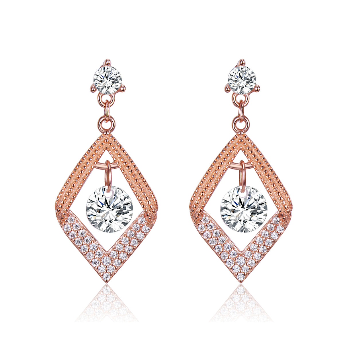 Fizzlejewels  Celestial Drops – 18K Rose Gold Rhombus Diamond Earrings for Women