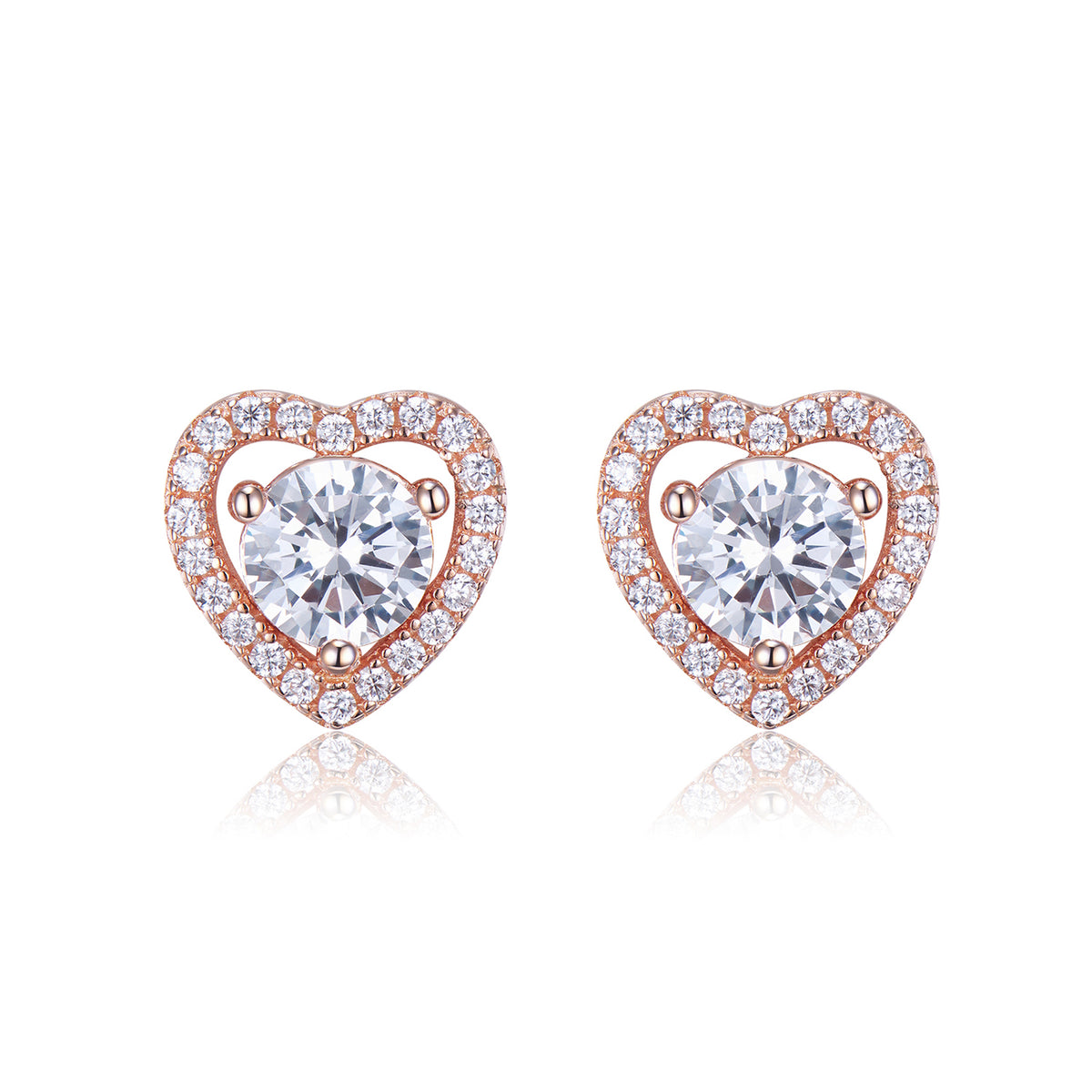 Fizzlejewels  Love Knot Earrings – Rose Gold Heart Studs with Dazzling Cubic Zirconia